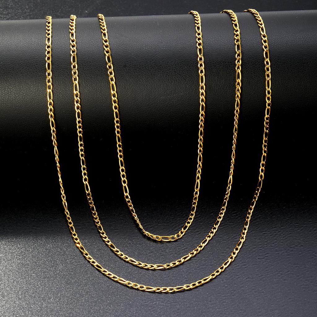 Gold Plated PVD 18K Figaro Chain Necklace Female Stainless Steel Solid Link Choker Necklace Layered Women Girls 14" 18" 20" 24"