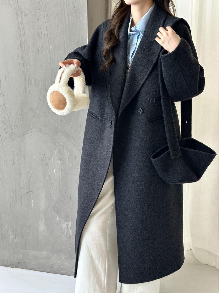 Doppelseitiger Wollmantel für Damen mit Kapuze und Taschen - Herbst/Winter 2025 Koreanischer Drama-Stil