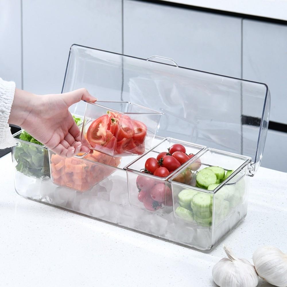 Removable Chilled Condiment Server Tray Organizer Clear Dispenser Garnish Tray with Lids Plastic Entertaining Fruit Serving Tray