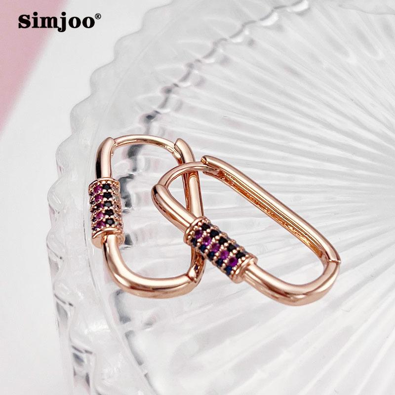 SIMJOO Barevné zirkonové módní náušnice v barvě růžového zlata pro ženy s jednoduchými náušnicemi