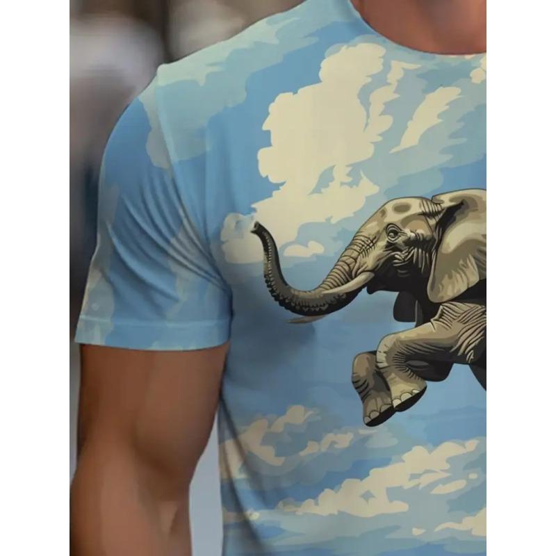 Men's 3D Elephant Print T-shirt Short Sleeved T-shirt Breathable Polyester Round Neck Casual Streetwear Top