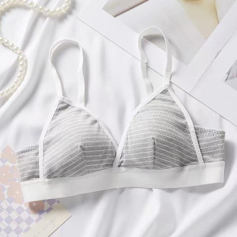 Women's Cool Touch Seamless Bra Ultra Thin Style for Large Bust Minimizing Wireless Striped Sexy Cute French Triangle Cup