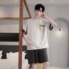 Men's Pajamas Set Letter Print Short-Sleeve Tops and Shorts Sleepwear Loungewear Students Two-Piece Youth Boy Nightwear Y2k Homewear Male