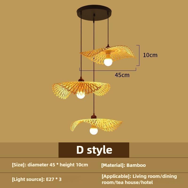 Bedroom Living Room Lantern Chandelier Stairs Retro Rattan Three-Head Hanging Light Bamboo Weaving Combination Creative Lamp
