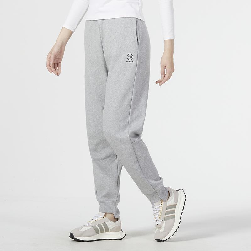 Adidas Neo Solid Color Brand Logo Printed Elastic Sports Pants Women Pants Gray IL4735