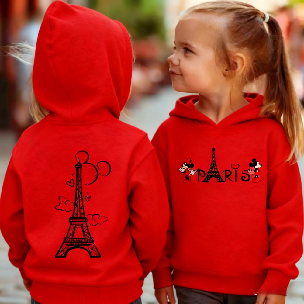 Paris Mickey, Minnie und Liebe Paris Kapuzenpullover für Jungen und Mädchen für Herbst und Winter, Warme und Bequeme Kinderkapuzenpullover
