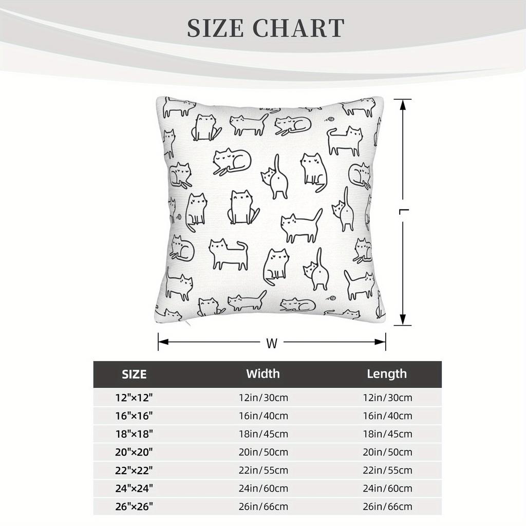 1Pc White Cat Pattern Pillow Cover - Contemporary Style Cute Kitten & Kitties Design, Zipper Closure, Machine Washable For Porch