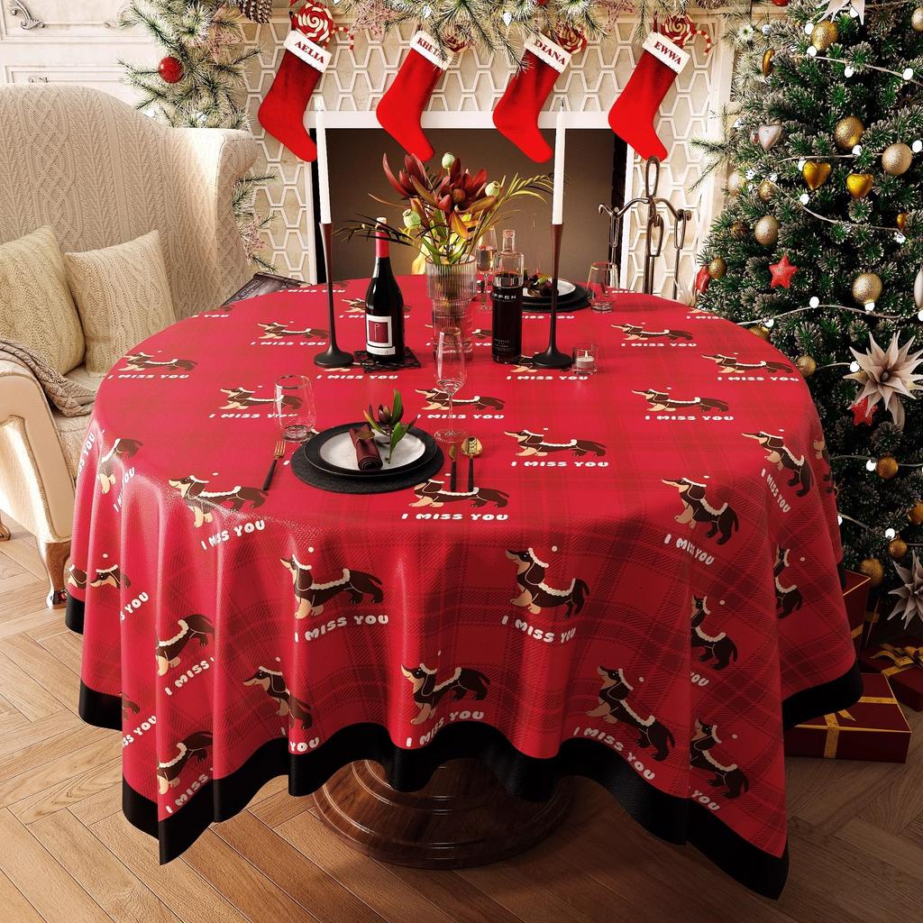 Christmas New Year Decor Round Tablecloth Waterproof Heat Resistant Washable Table Cover