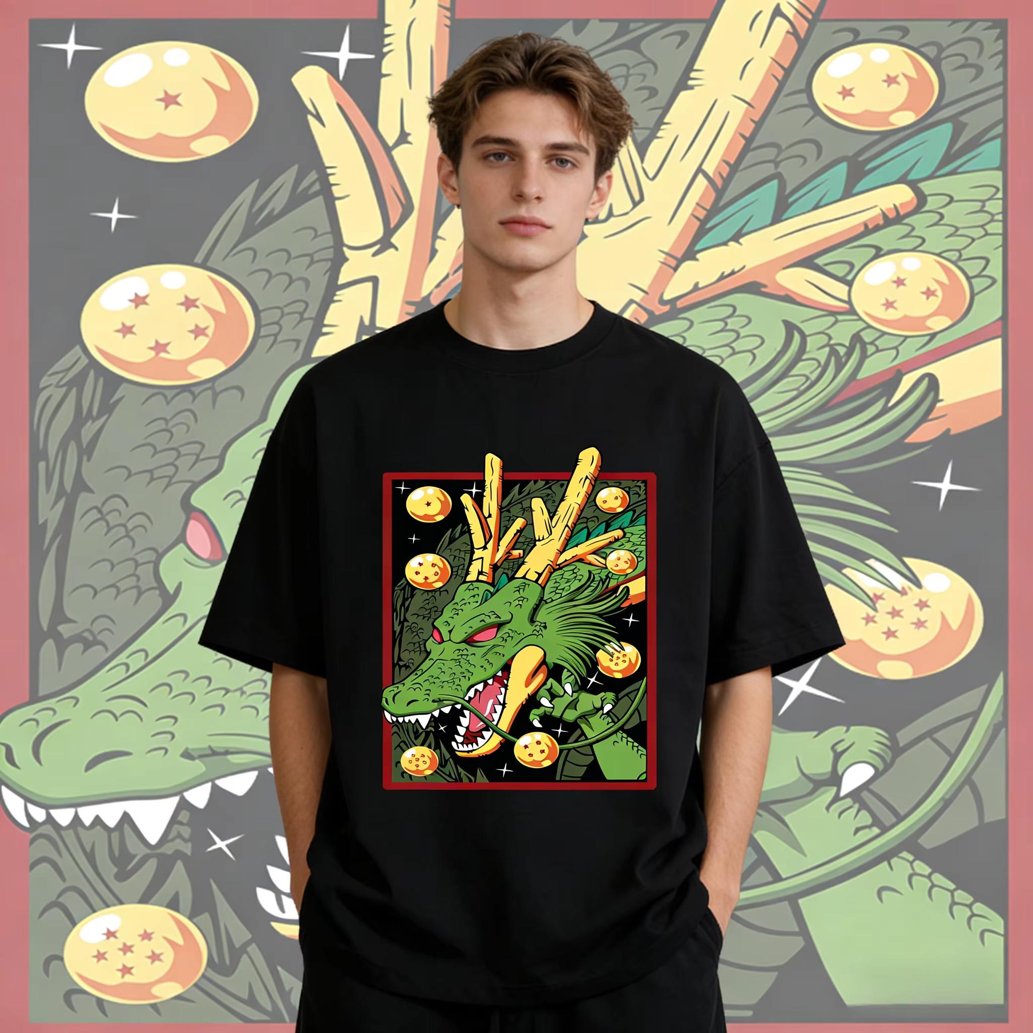 

2026 New Dragon Ball Vintage Shenron Printed Short Sleeve T-shirt Men s and Women s T-shirt Men s Tops Sports T-shirt Harajuku S разноцветный
