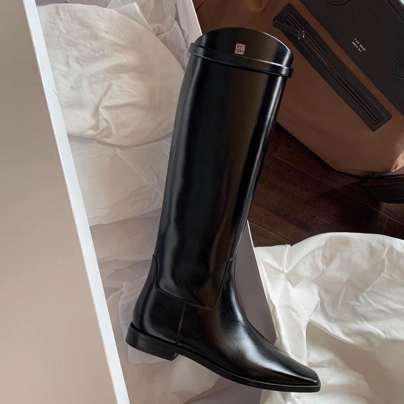 Cowhide Version Leather Flat Boots Fat Mm Thick Leg Boots Women's Knight Boots Tall Boots
