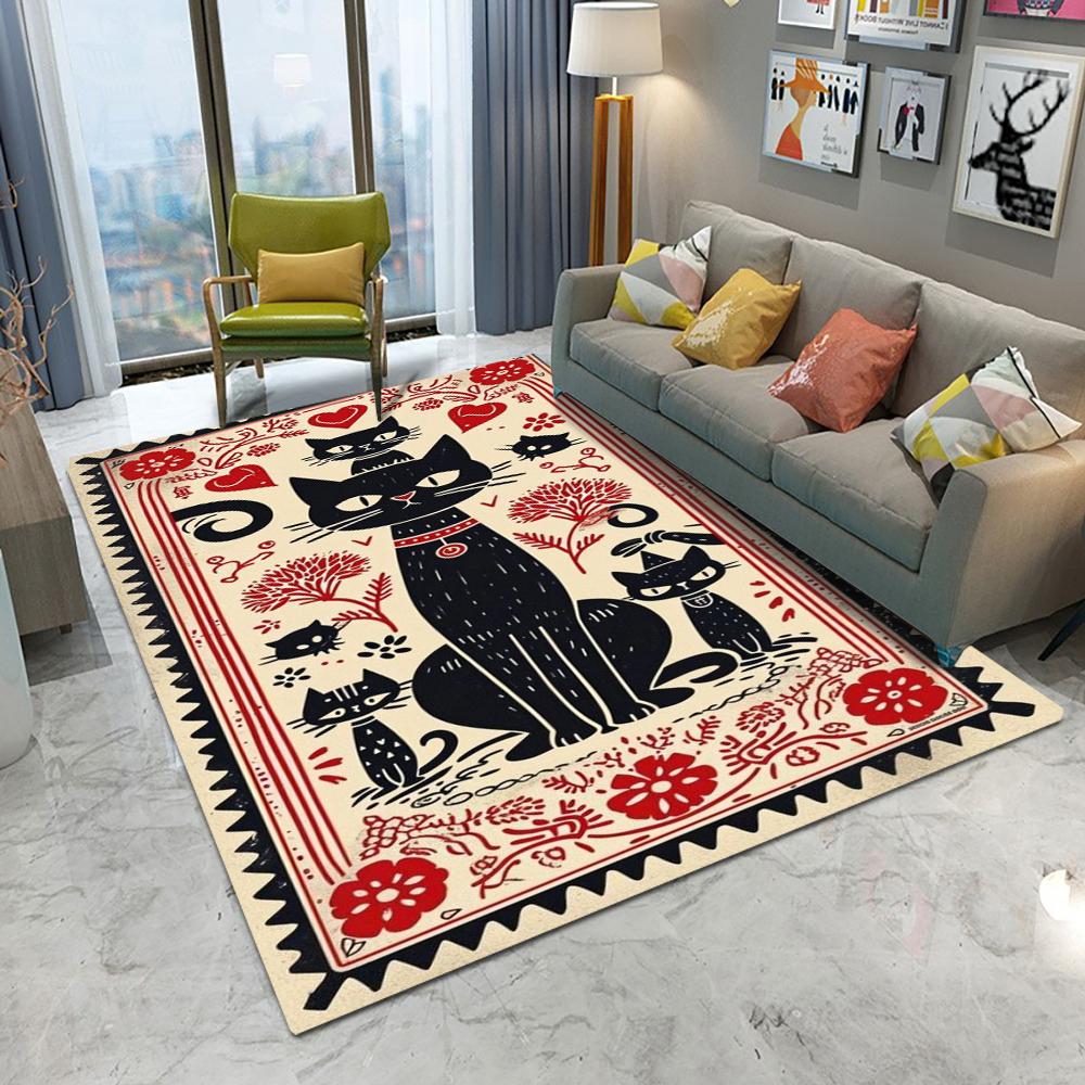 Retro Katze Kätzchen Abstrakte Kunst Niedlich Teppich Wohnzimmer Sofa Schlafzimmer Arbeitszimmer Küche Eingangstürmatte Rutschfest Heimdeko Teppich