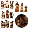 Moon Star Pumpkin Tabletop Art 3Pcs Rustic Wooden Halloween Cat Decor, Farmhouse Black Figurine Unique Gift for Kids with Witch Hat, Autumn