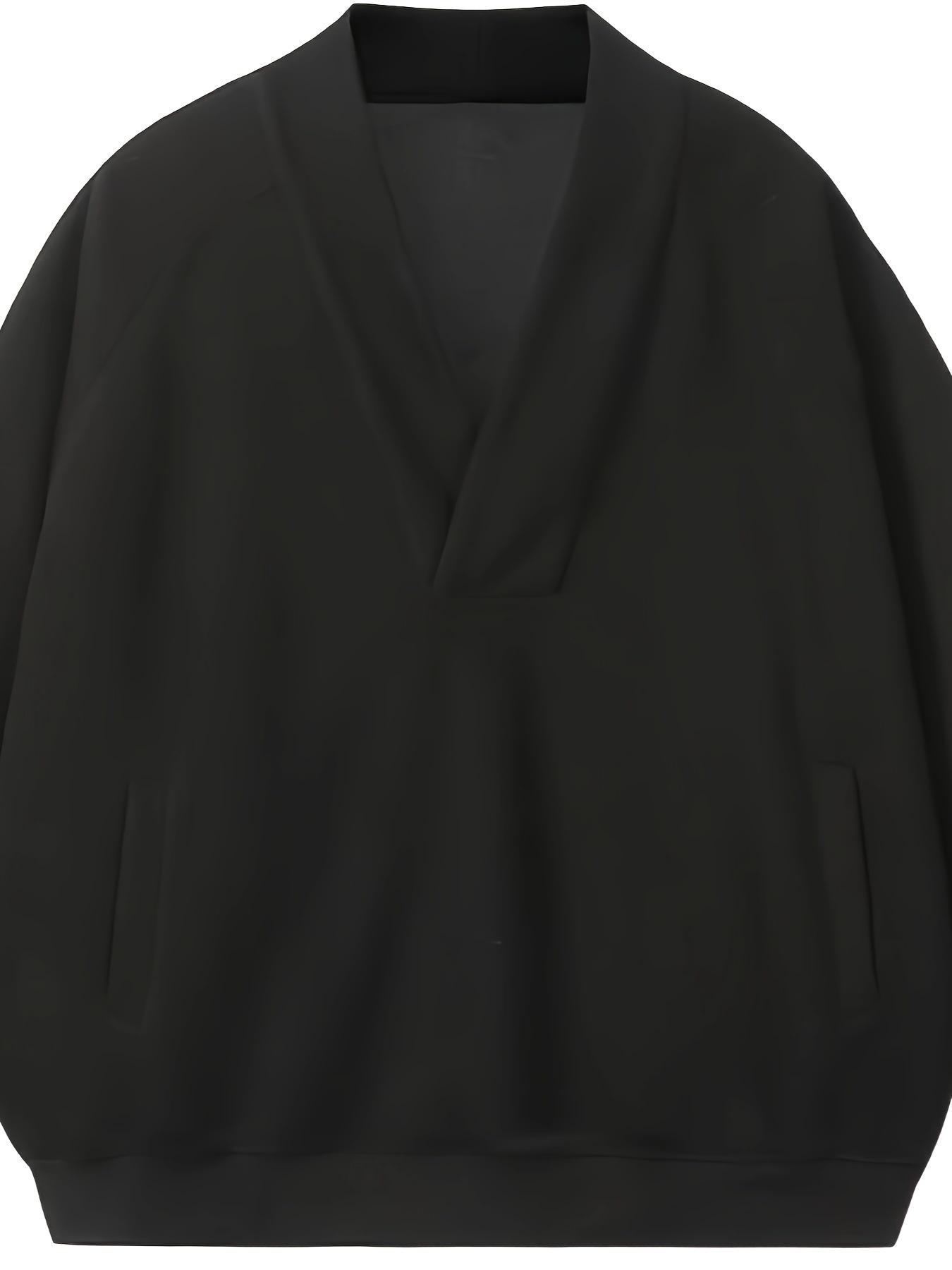 

Versatile Gray Chic Deep V-Neck Long Sleeve Raglan Casual Hoodie Jacket for Autumn/Winter XL чёрный