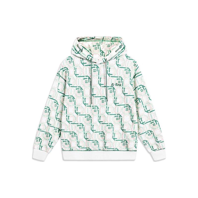 Li-Ning Sports Trend Series Women Hooded Sweatshirt Jade Frost Green All Over Print AWDT380-2 M