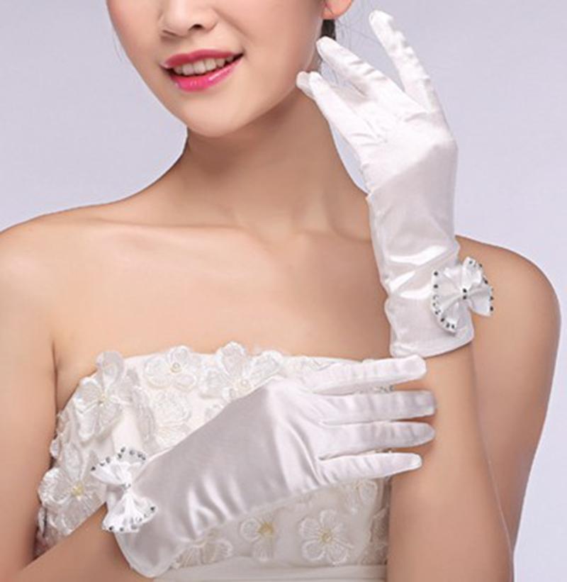 

Элегантные свадебные черные атласные перчатки принцессы для выступления, вечеринки, платья, короткие перчатки с бантом, формальные митенки для выпускного вечера