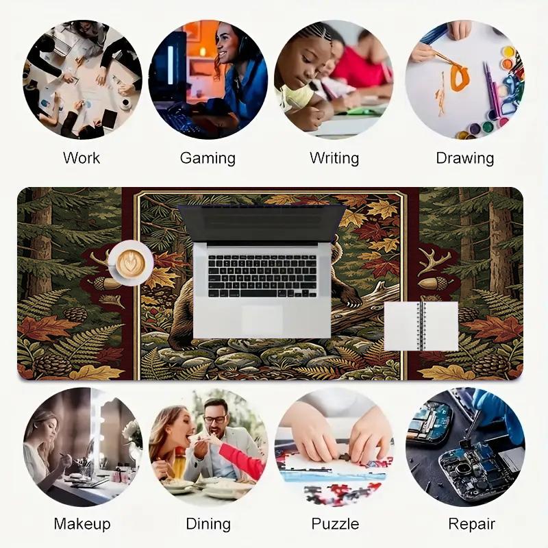 Bear Forest Xl Gaming Mouse Pad Nonslip Rubber Base Stitched Edge Waterproof Desk Mat For Pc Laptop Gamer Office Computer Accessories C92792