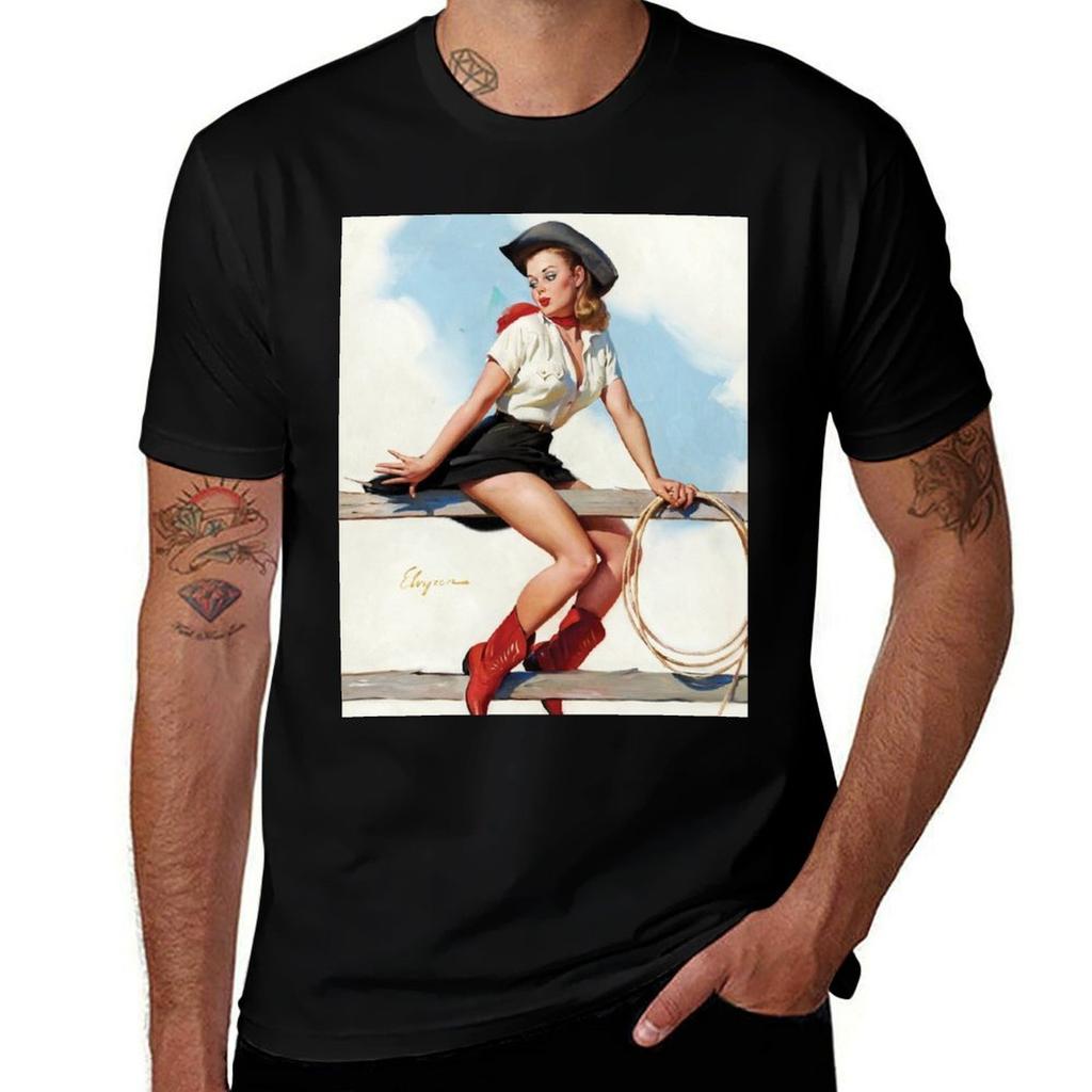Cowgirl On Fence Vintage Pin Up Tshirt Plus Size Comfort Fit Tee Tshirt