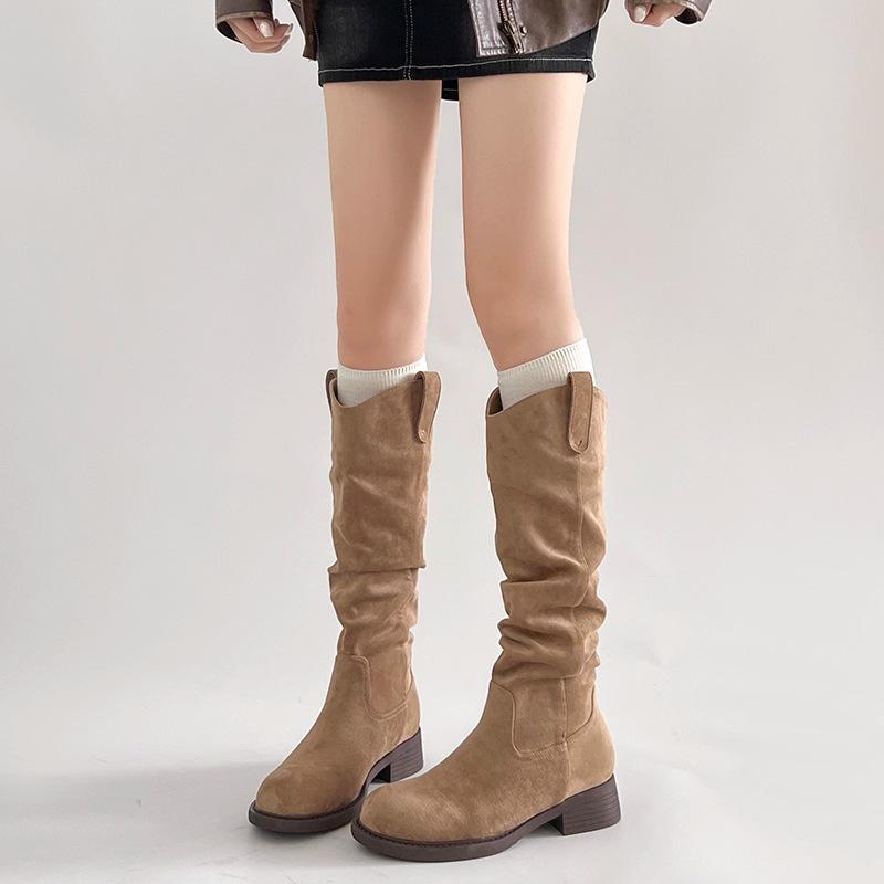 

Skinny V-mouth stacking boots women s boots 2025 autumn and winter new thick heel Maillard western cowboy knight boots 40 хаки