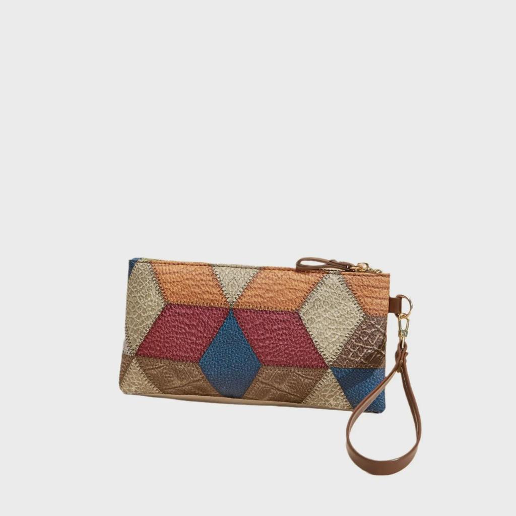 Trendige Retro Kleine Quadratische Tasche: Vielseitige Damen-Reißverschluss-Clutch mit Colorblock-Design.