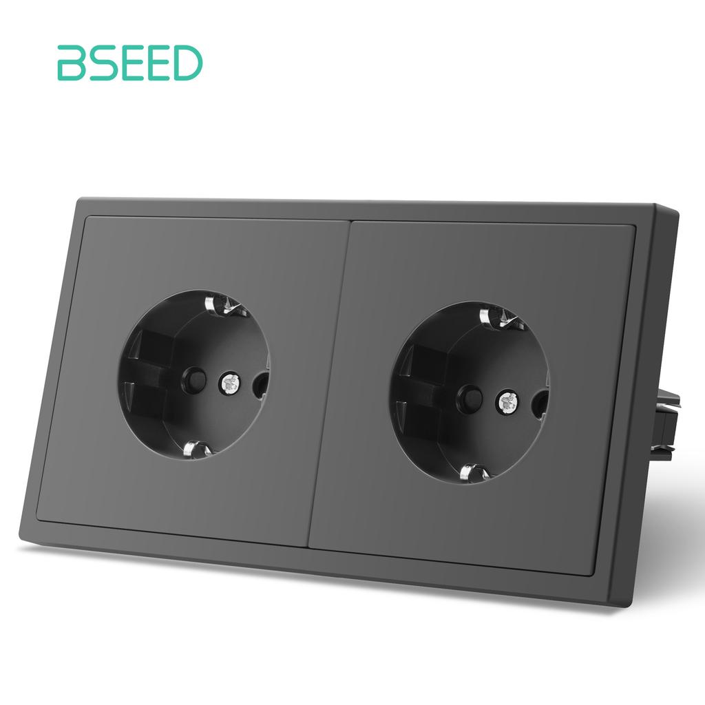BSEED Mechanical 1/2/Gang Wall Light Switch 1Way With EU Sockets Power USB Power Outlets Plastic Panel No Led Lights Gray Series