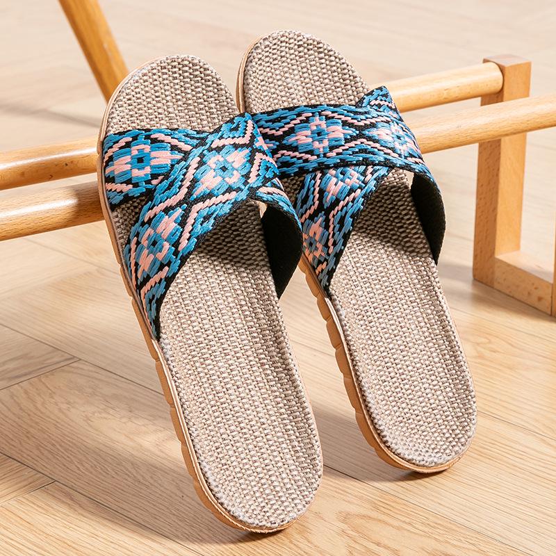 Unisex Thick-Bottom Rattan Straw Linen Slippers for All Seasons