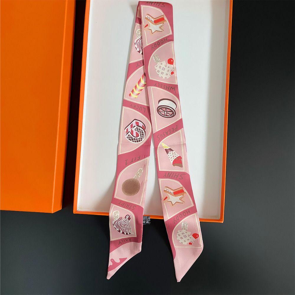 Printed Plaid Scarf Bow Ties Long Ribbon Scarves Elegant Long Silk Scarf  Neckerchief Decoration