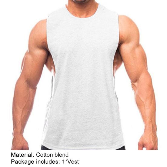 Men Vest Solid Color Loose Summer Round Neck Sleeveless Top for Fitness