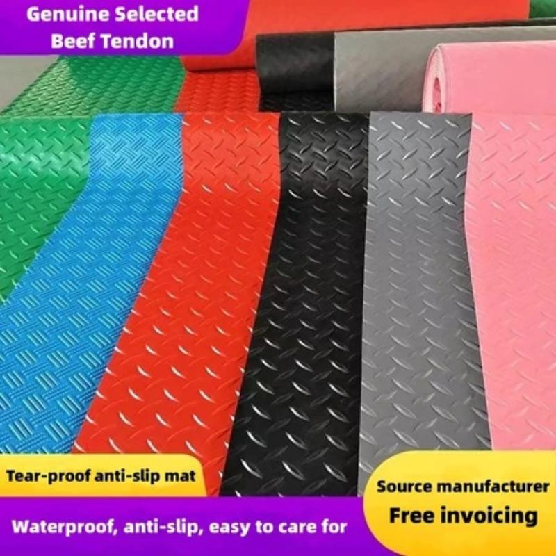 Anti-Slip Checkered Plate PVC Floor Mat Waterproof Non-Shedding Scratch Resistant Mats for Home Workshop Garage Balcony Outdoor Patio Use