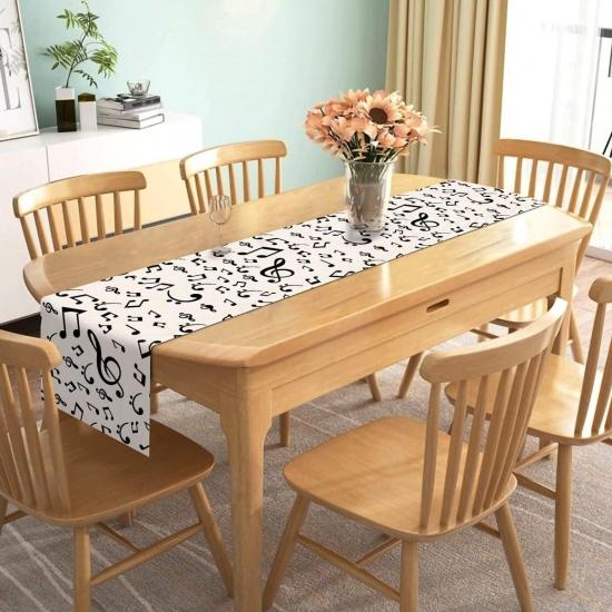 Nepnuser Linen Musical Notes Table Runner Music Event Birthday Party Wedding Decoration Farmhouse Home Dining Room Kitchen Table Decor (13" x 72")