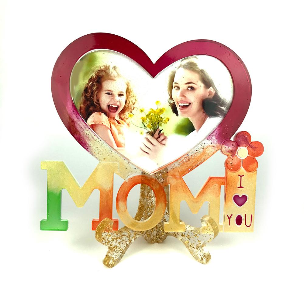 MOM Love Heart Photo Frame UV Epoxy Resin Mold Picture Frame Silicone Mould DIY