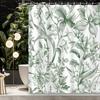 1 Pack Vintage Botanical Floral Pattern Green Elegant Floral Plant Leaf Shower Curtain, Polyester Fabric, Machine Washable