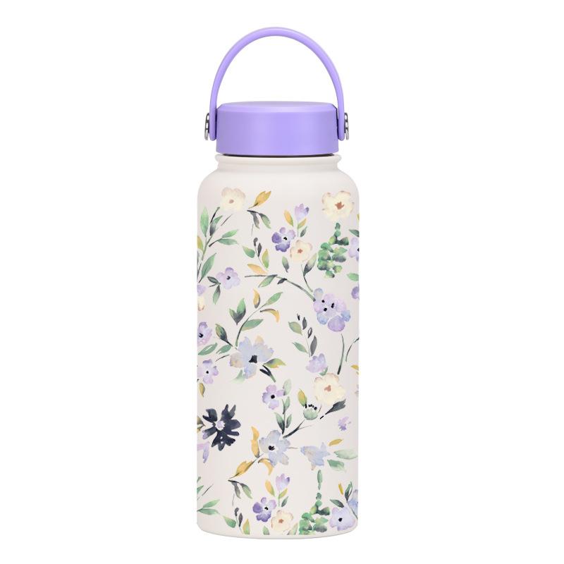 1L Thermos Cup Large Capacity Wide Mouth Portable Vacuum Sports Kettle Outdoor Printing Water Cup Female