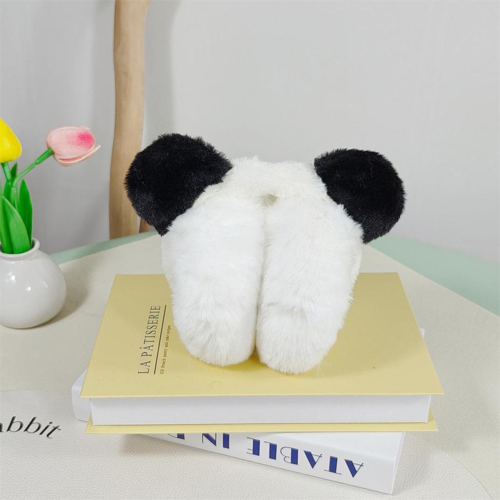 Black & White Cute Bear Earmuffs: Foldable, Plush, Anti-freeze Ear Warmers for Men & Women