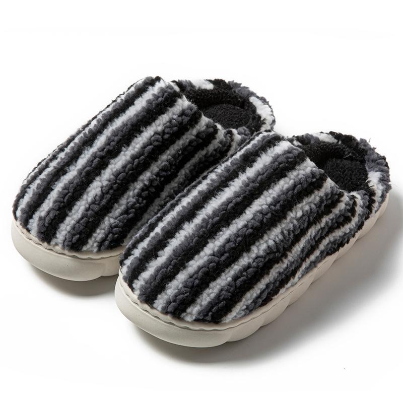 Fashion home cotton slippers women's autumn and winter new non-slip velvet warm colored striped cotton slippers