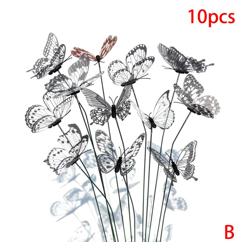 

10/30Pcs 3D Black White Faux Butterfly Garden Stake Flower Vase Decoration Outdoor Garden Patio Decoration, Party Decoration B10