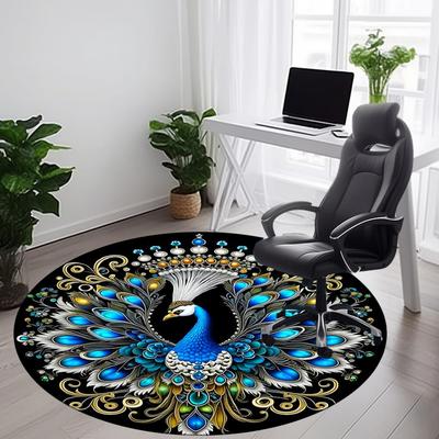 1pc Peacock Crown Office Round Area Rug, Under Office Chairs Bedroom Living Room Home Decor, Room Deco