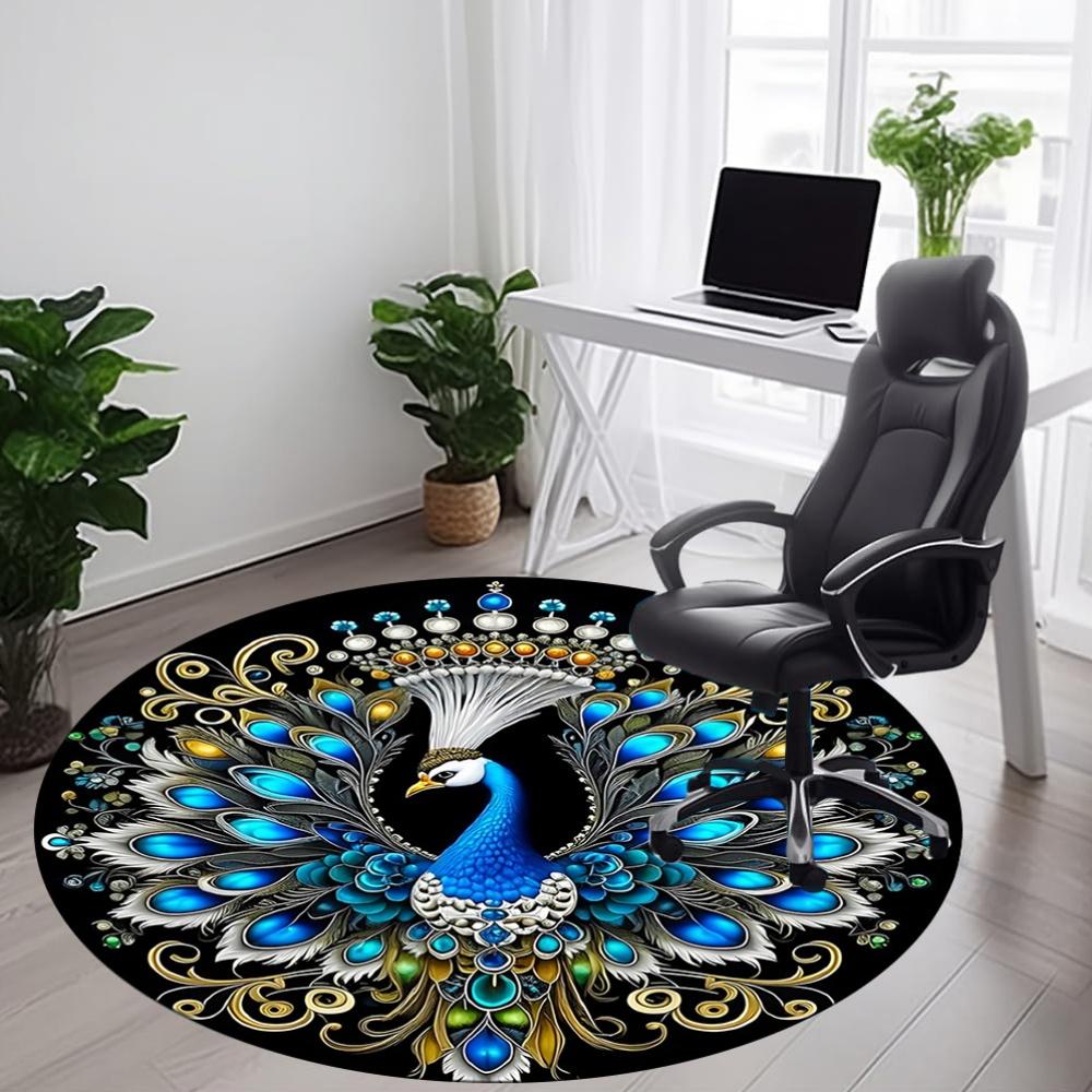 1 Stück Pfauenkrone Büro Runder Teppich, Unter Bürostühlen Schlafzimmer Wohnzimmer Heimdekoration, Raumdeko