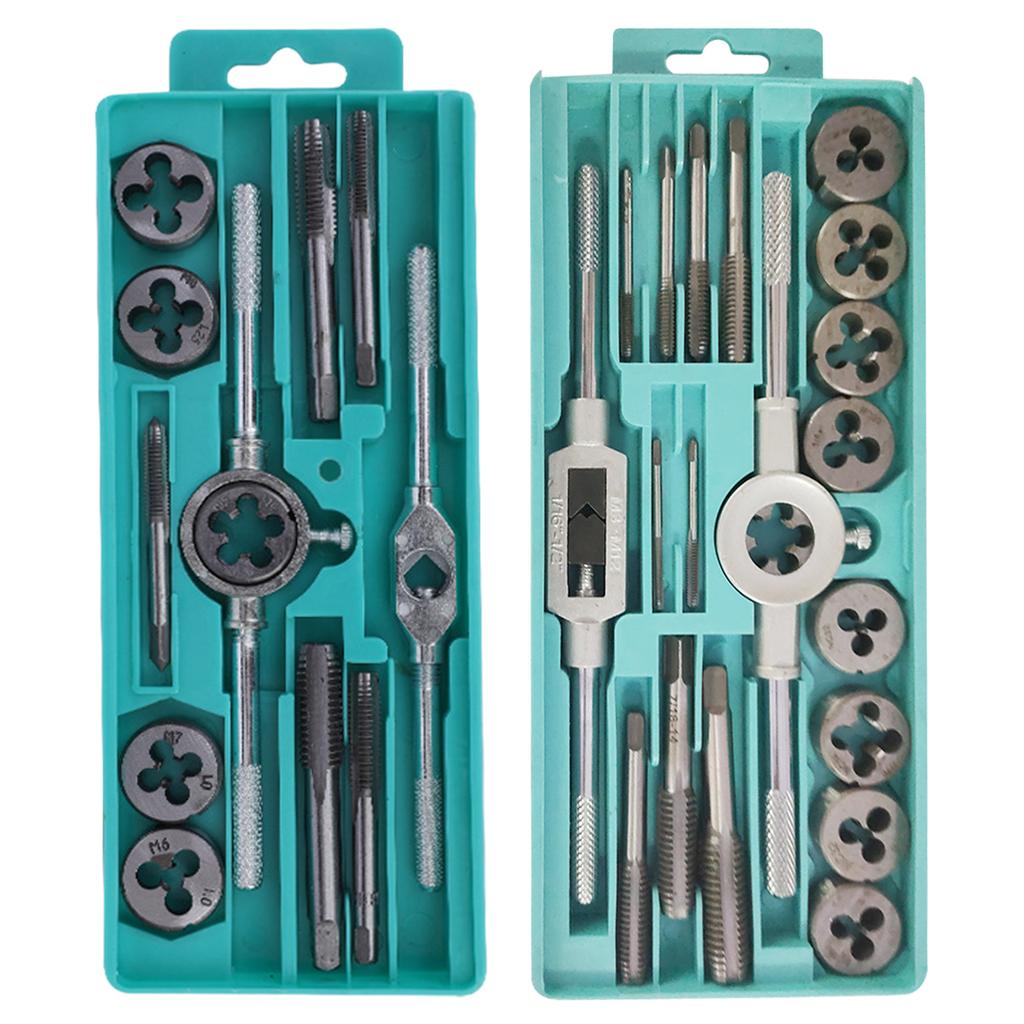 12Pcs Bearing Steel Taps and Dies M6-M12 Metric Tap Die Wrench Set Tap and Die Tool Set for Internal and External Threading