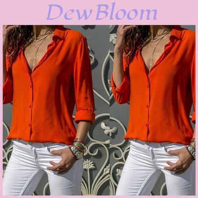 Elegant Long Sleeve Button Down Office Blouse Dress Shirt For Fashionable Women