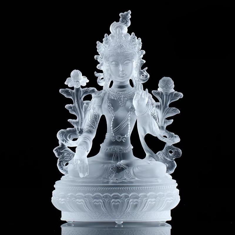 Coloured Glaze Mini Buddha Sculpture, Small Buddha Statue, Green Tara Bodhisattva, Amyokitesvara Incarnation Painted Buddha, 1Pc