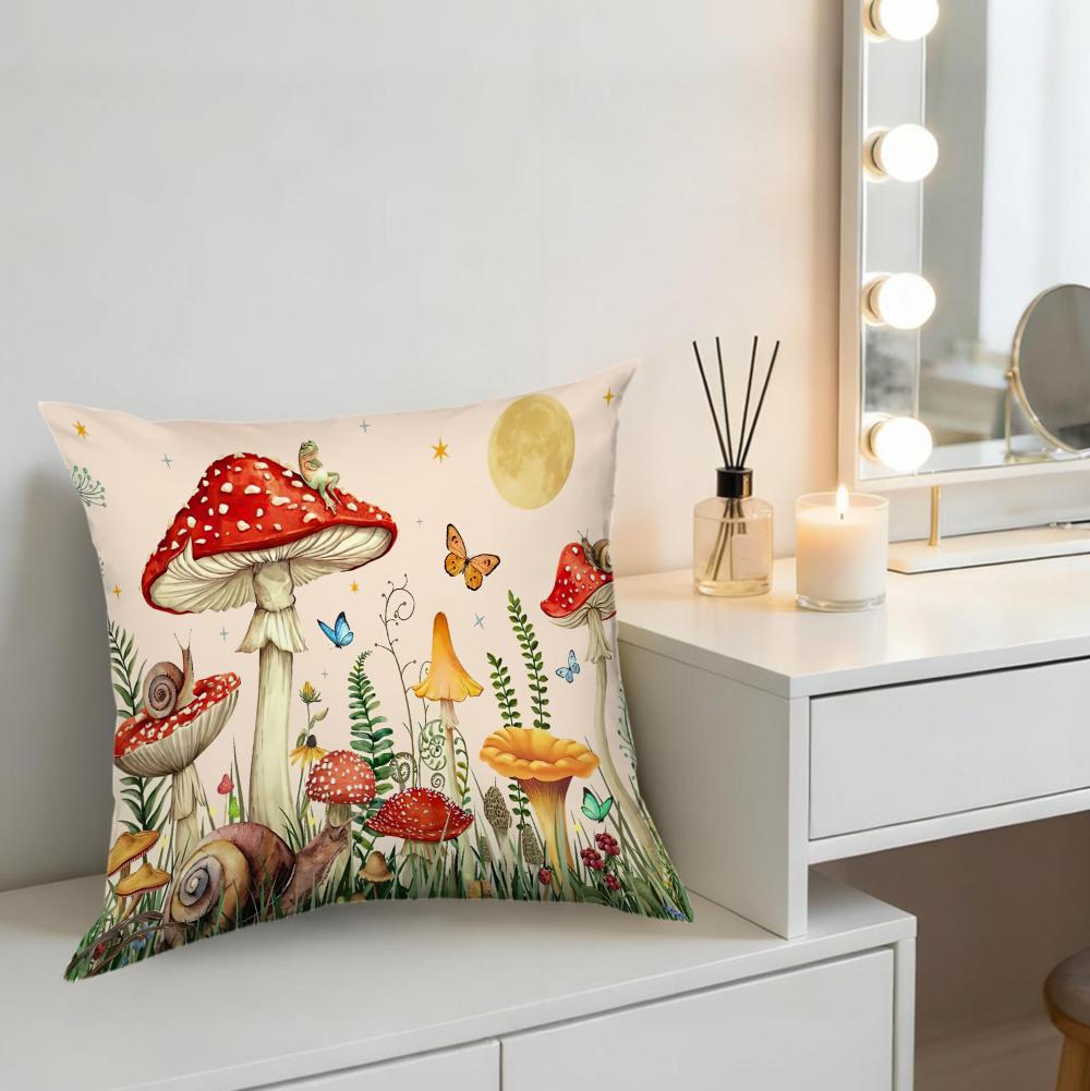 1Pc Mushroom Forest Cushion Cover Multicolor Fairy Tale Print Sofa Bed Home Living Room Decor Soft Breathable x-2