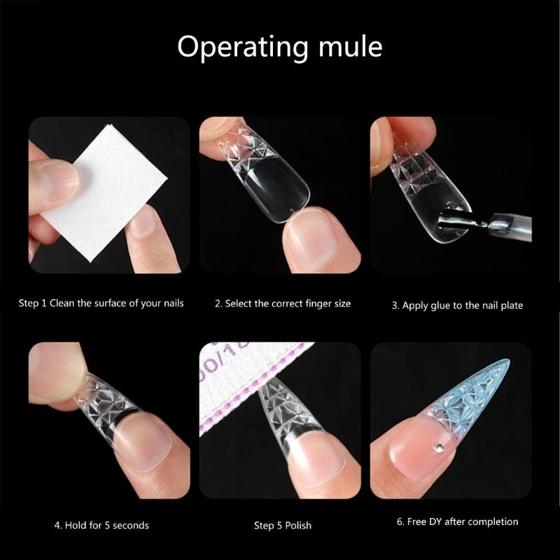 Crystal Square Nails Half Cover Soft False Nails Nail Tips for Nail Extensions 3D Aartificial Nail Tips Easy to Use