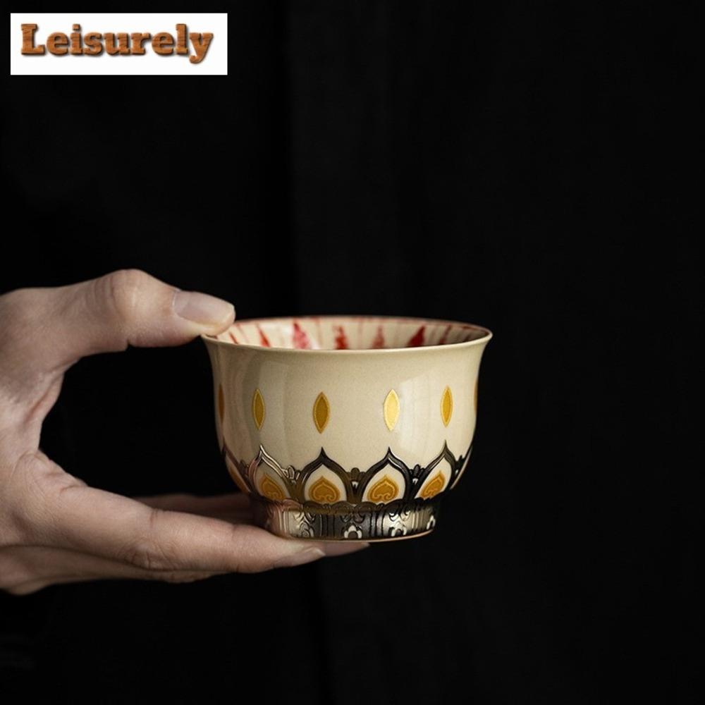 100ml Chinese Dunhuang Thousand Buddhas Master Cup Creative Lotus Flower Pattern Teacup Personal Tea Bowl Chazhan Teaset Gifts