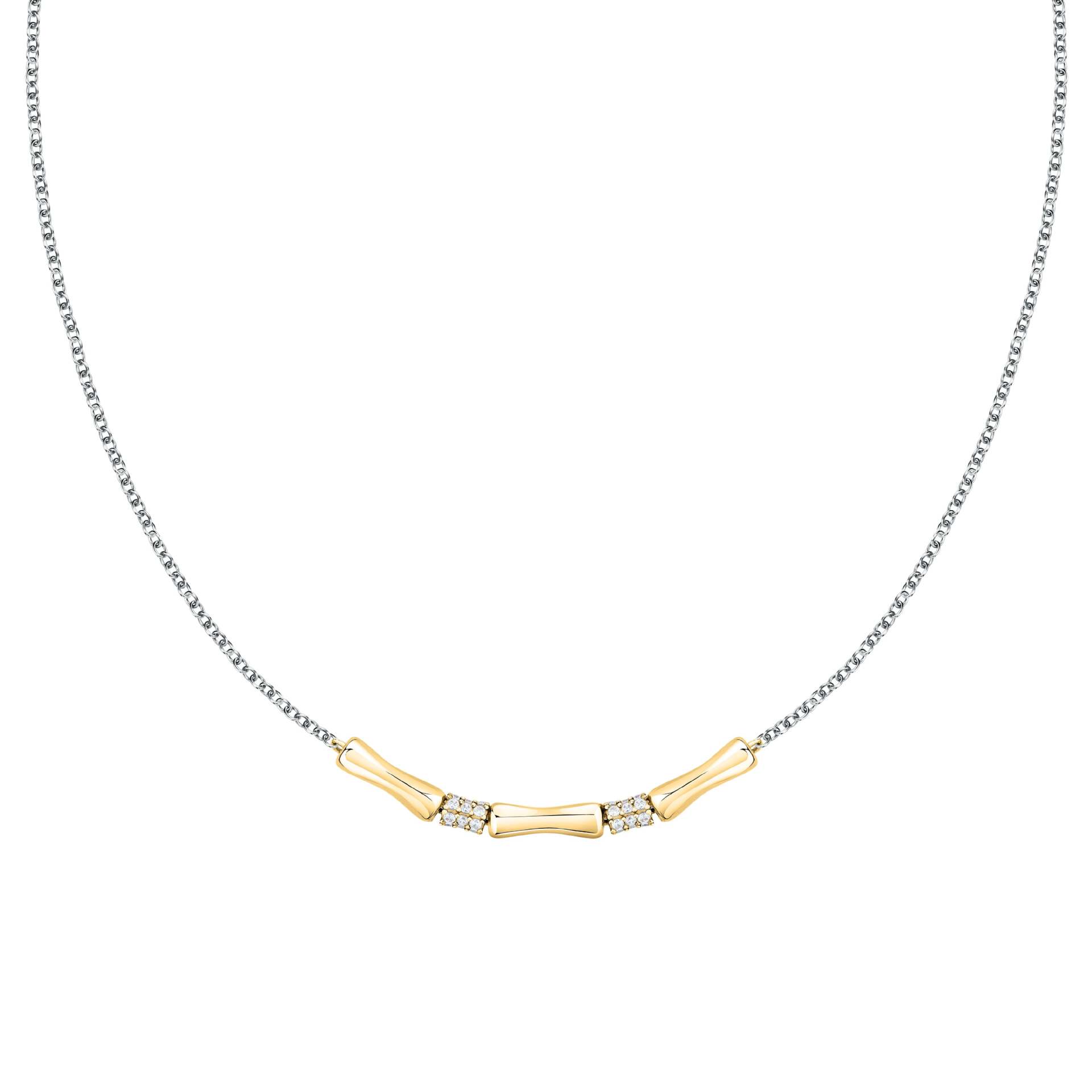 Gold Necklace Niche Design Zircon Ring Gold And Silver Splicing Bamboo Collarbone Chain Necklace Versatile
