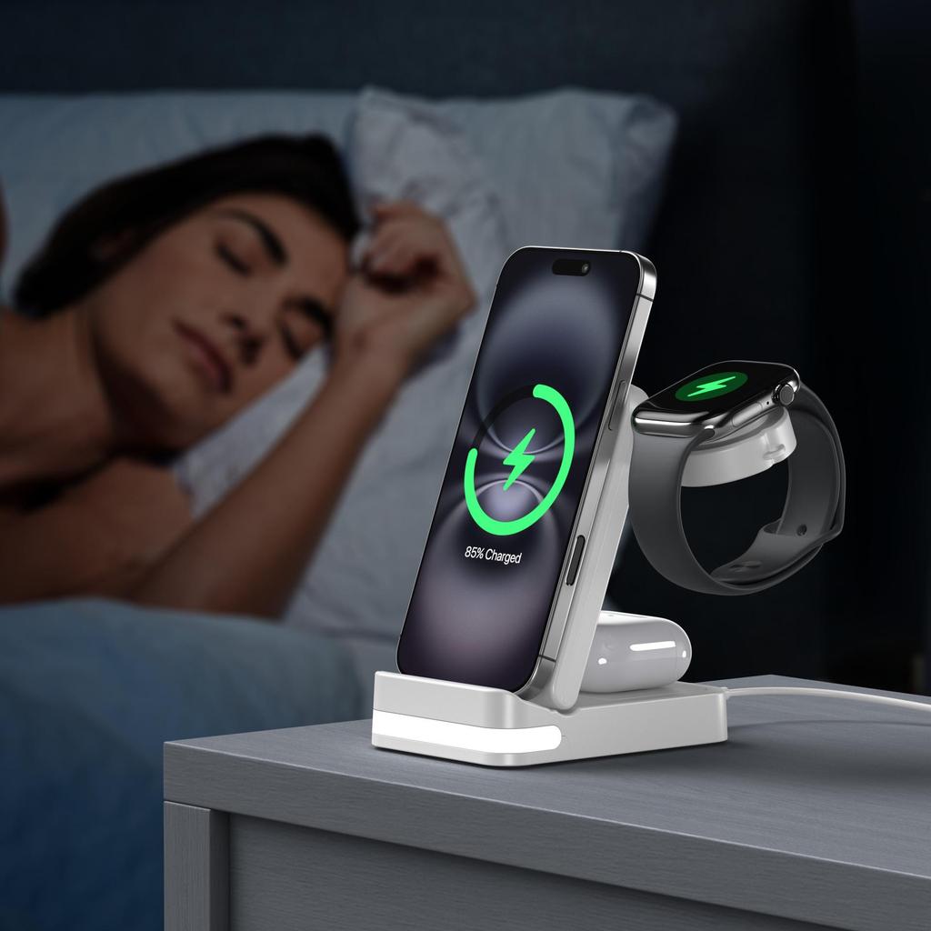 3-in-1 15W Fast Charging Foldable Wireless Charger for Apple, Samsung, Huawei & Google Devices