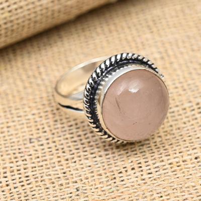 Rose Quartz Gemstone Handmade 925 Sterling Silver Ring Jewelry For Thanksgiving