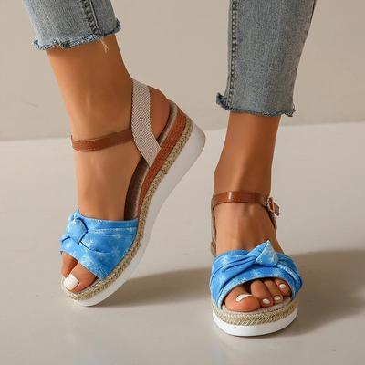 Fashion Thick Bottom Sandals for Women 2024 Summer Fashion Bowknot Platform Sandalias Mujer Ankle Buckle Med Heels Gladiator Sandals