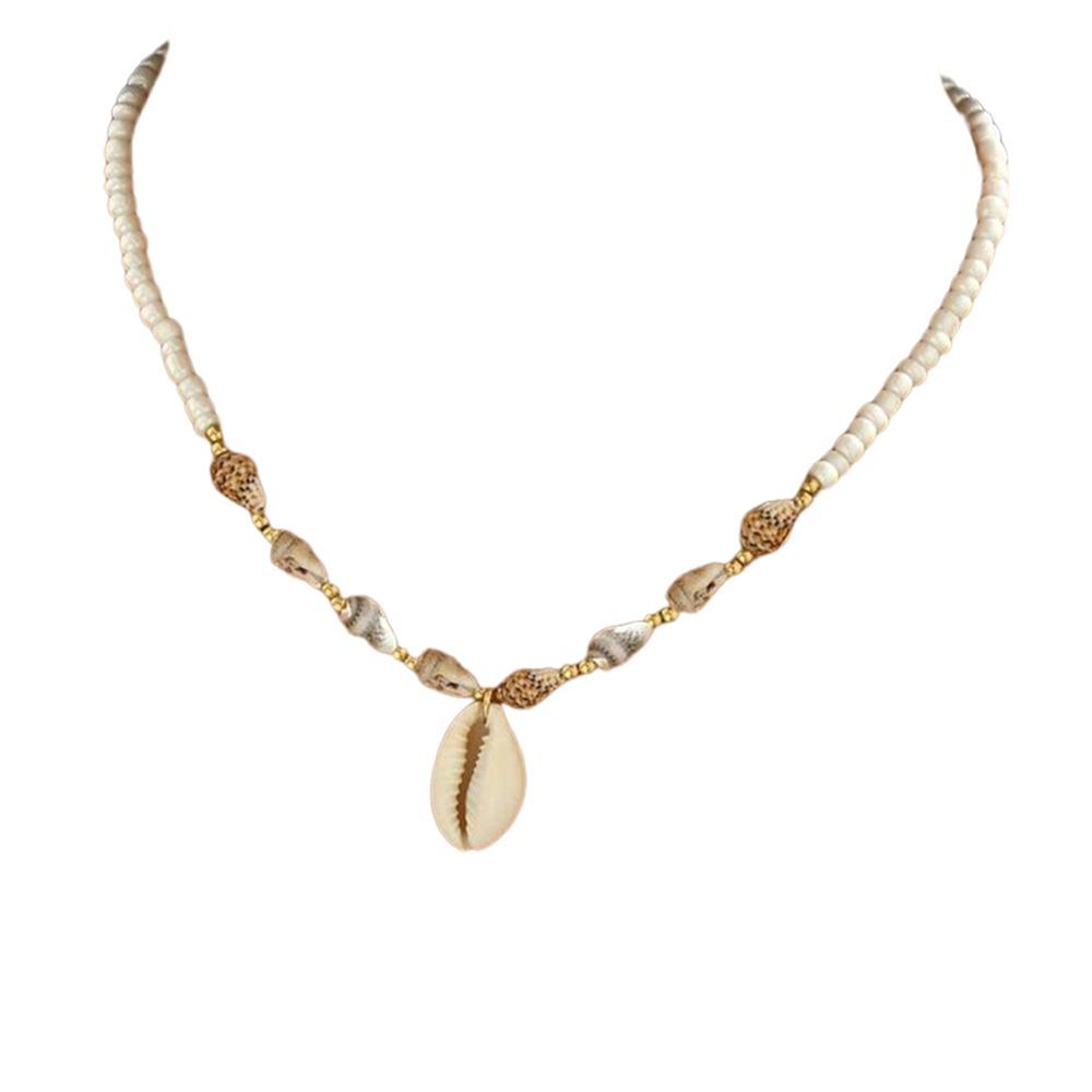 Natural Seashell Necklace Ocean Style Beaded Choker Holiday Conch Pendant Necklace  for Women