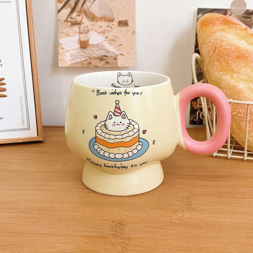 Mug with Lid Spoon Cute Ins Style Cup High Looking Ceramic Water Cup for Girls Birthday Gift Souvenir