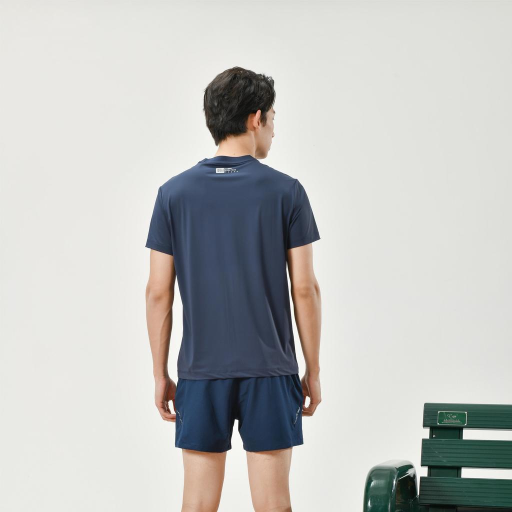 Li-Ning Pure Color Letter Logo Print Round Neck Short Sleeve T-Shirt Men Tops Ink-Blue AHSS983-1